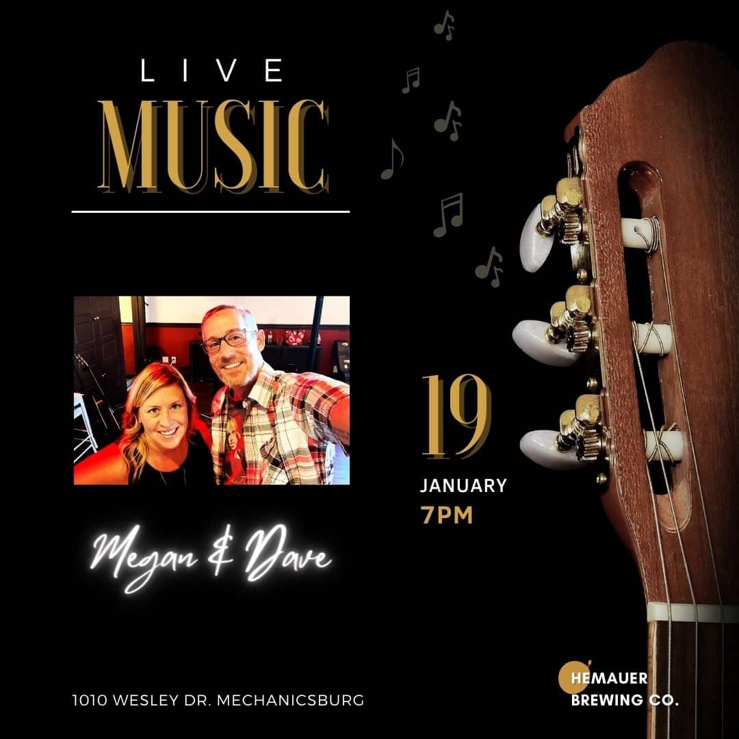 Hemauer Brewing Co. has Megan & Dave playing live at the taproom on January 19, 2024, starting at 7:00 PM.