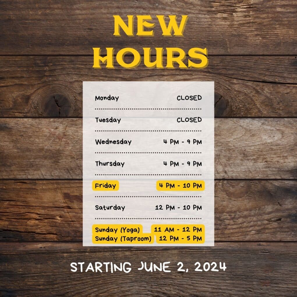 Hemauer Brewing Co. announces new hours for Fridays and Sundays starting in June 2024.