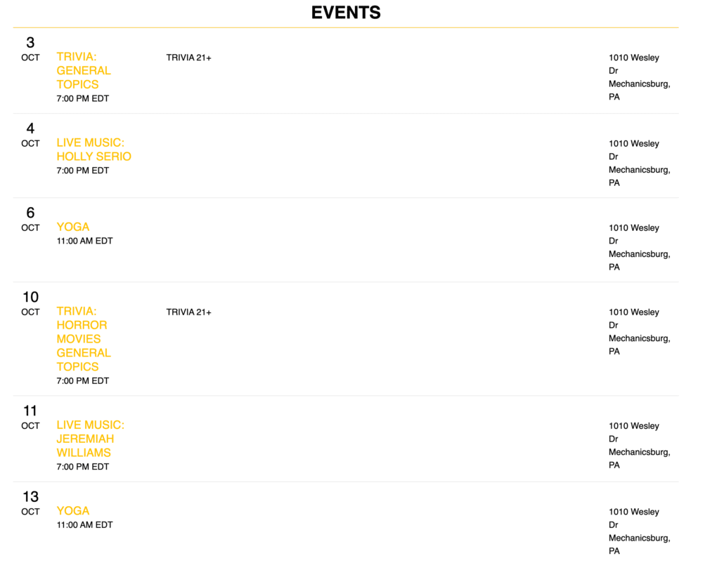 Events at HBC.