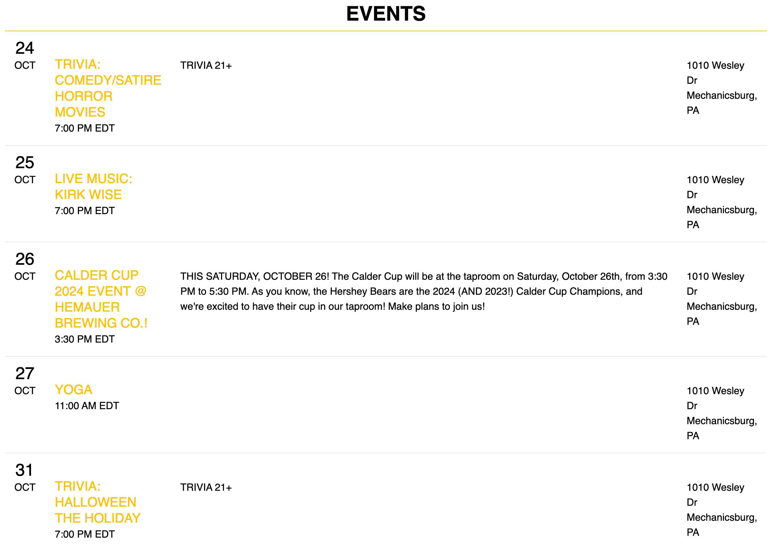 Events at HBC.