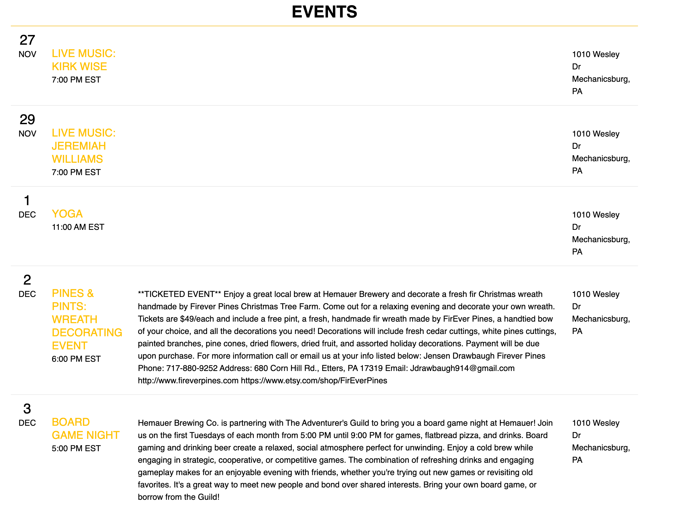 Taproom events at Hemauer Brewing Co.