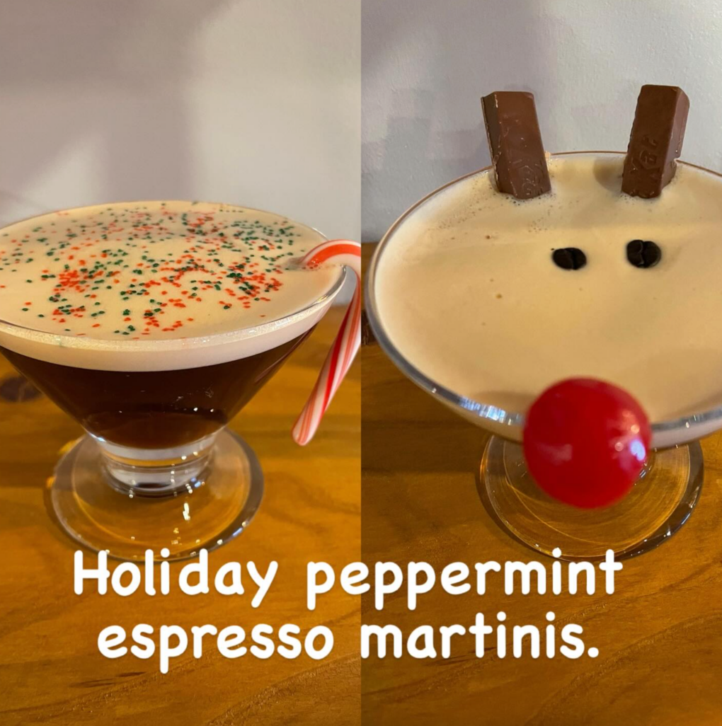 Candy cane or reindeer holiday peppermint espresso martinis.